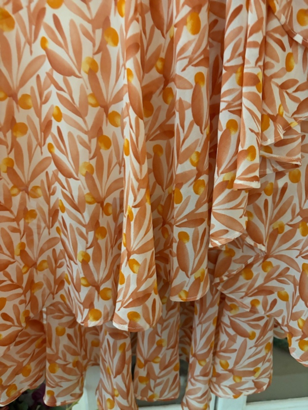 Lucy Paris two piece set orange/white olive stem pattern tie up shoulders S/ 38. - Picture 4 of 8